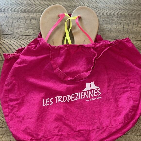 South of France 🇫🇷 Chic! Neon Pink & Yellow Chic Les Tropeziennes Sandals 🩴 - Picture 10 of 17